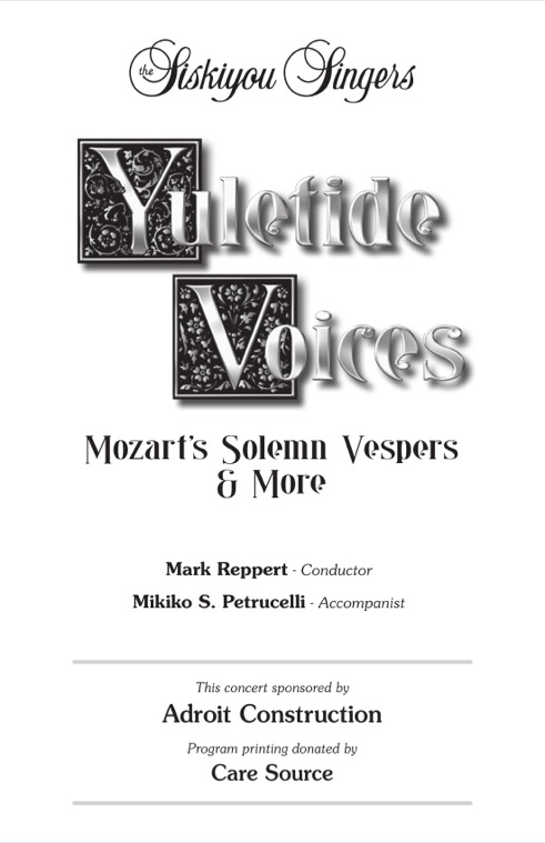 Concert program cover — Yuletide Voices: Mozart’s Solemn Vespers & More, December 2010